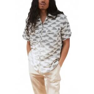 NEW UMBER & OCHRE harshil two pocket short sleeve shirt in cloud ikat charcoal